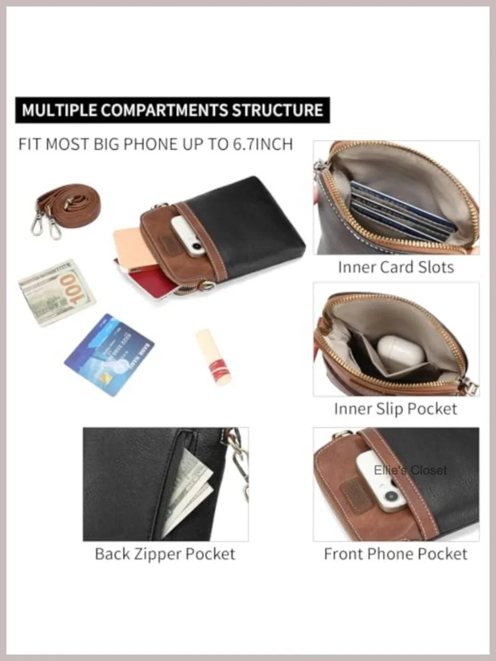 Small Vegan Leather Crossbody Bag with Adjustable Strap for Women Phone Purse